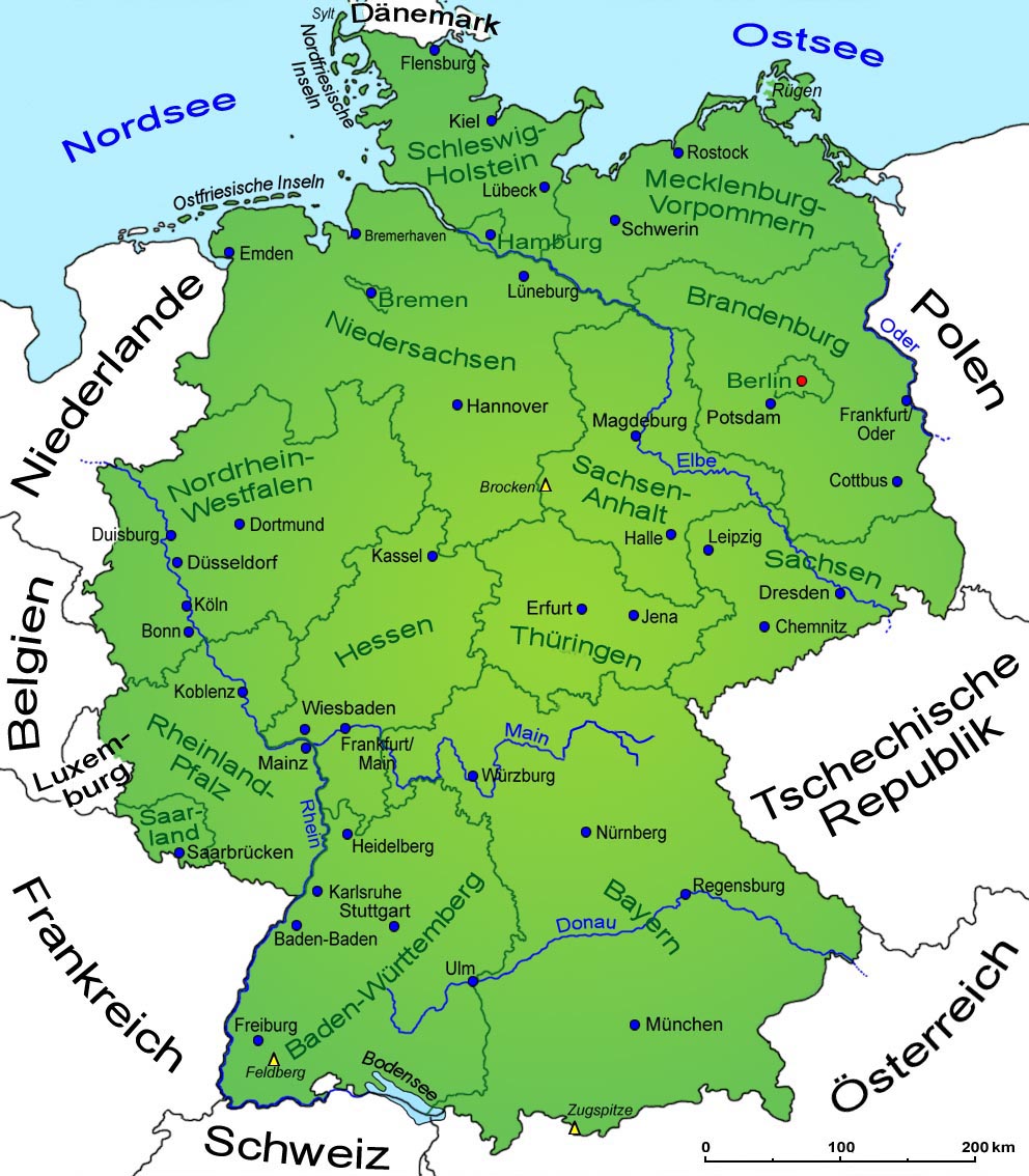 Karte an angrenzende länder deutschland Bundesländer Karte