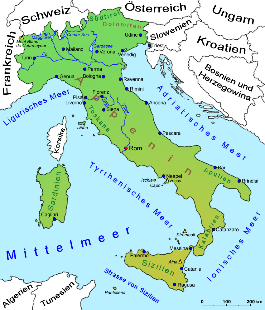 Italien: Geografie und Landkarte, Länder, Italien