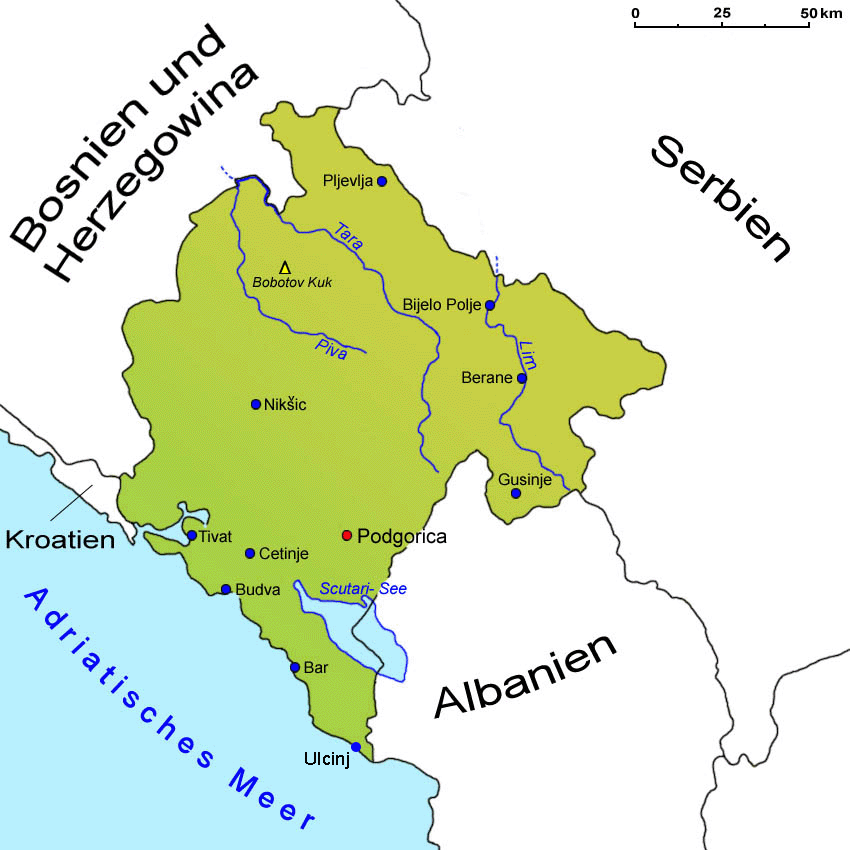 Montenegro Landkarte Lander Montenegro Goruma