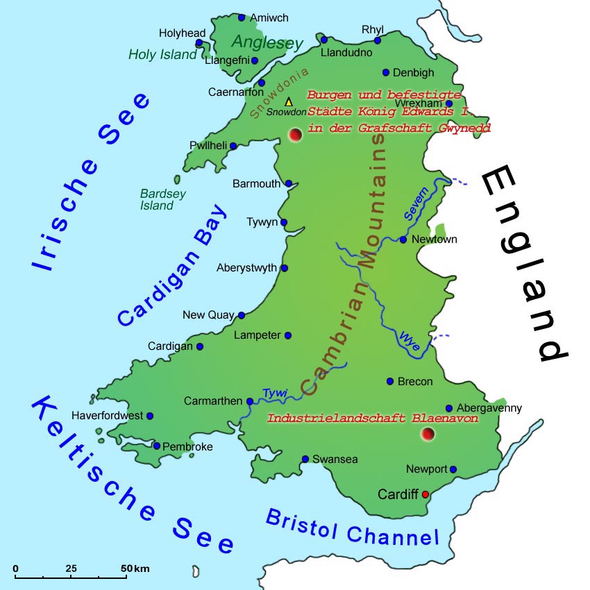 Wales Karte : Karten und Stadtpläne Großbritannien